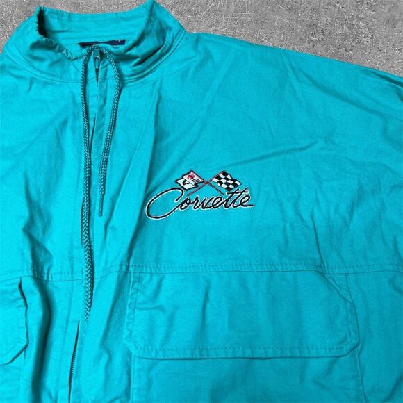 American Vintage 80s Corvette Club Teal Jacket Large - Picture 2 of 5